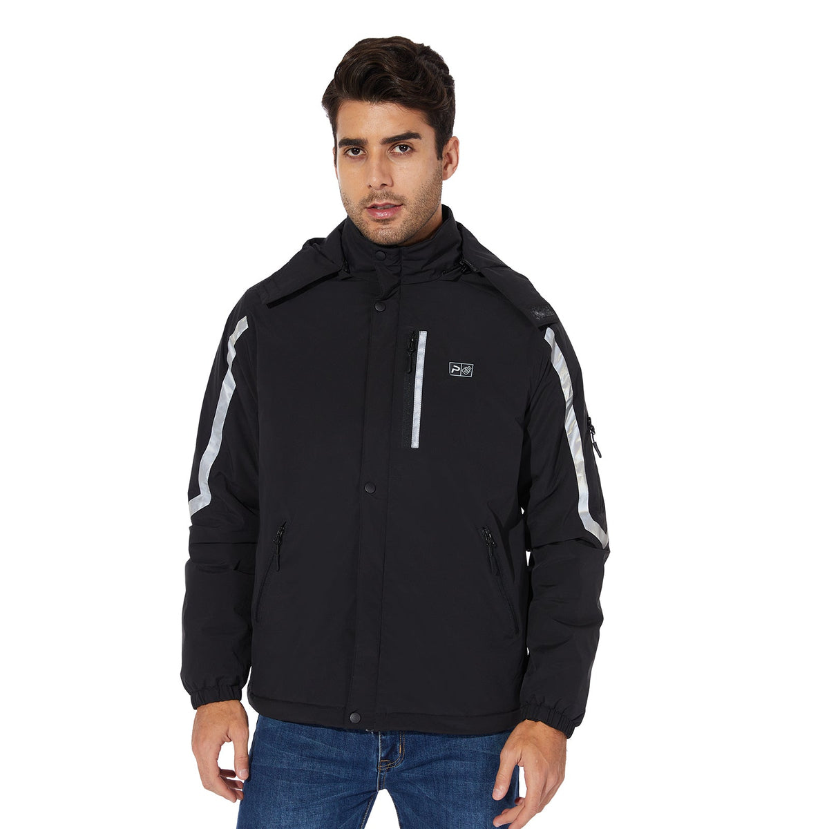 263- Men's Heated Jacket- Windproof and Waterproof with Reflective Safety Strips- Black