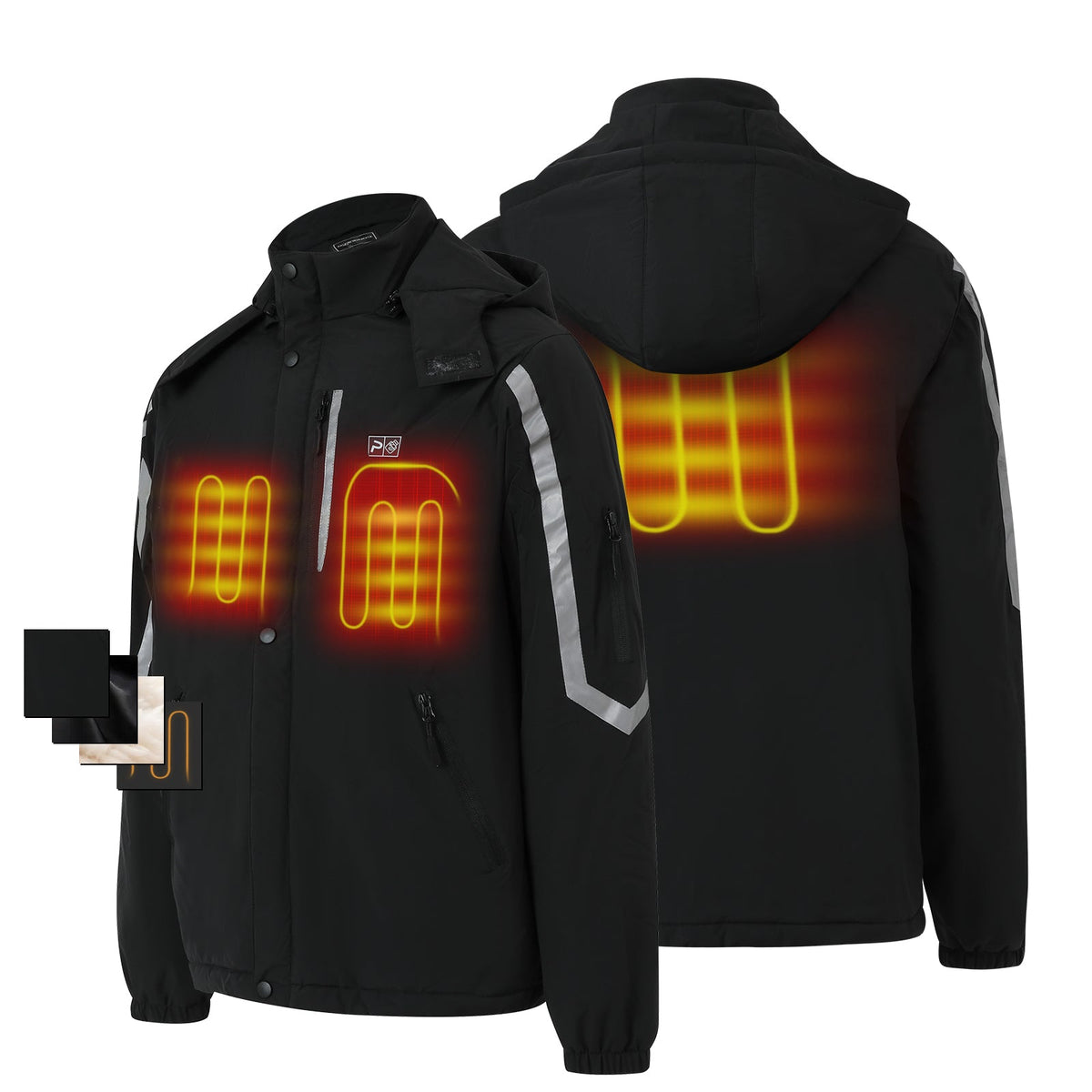 263- Men's Heated Jacket- Windproof and Waterproof with Reflective Safety Strips- Black