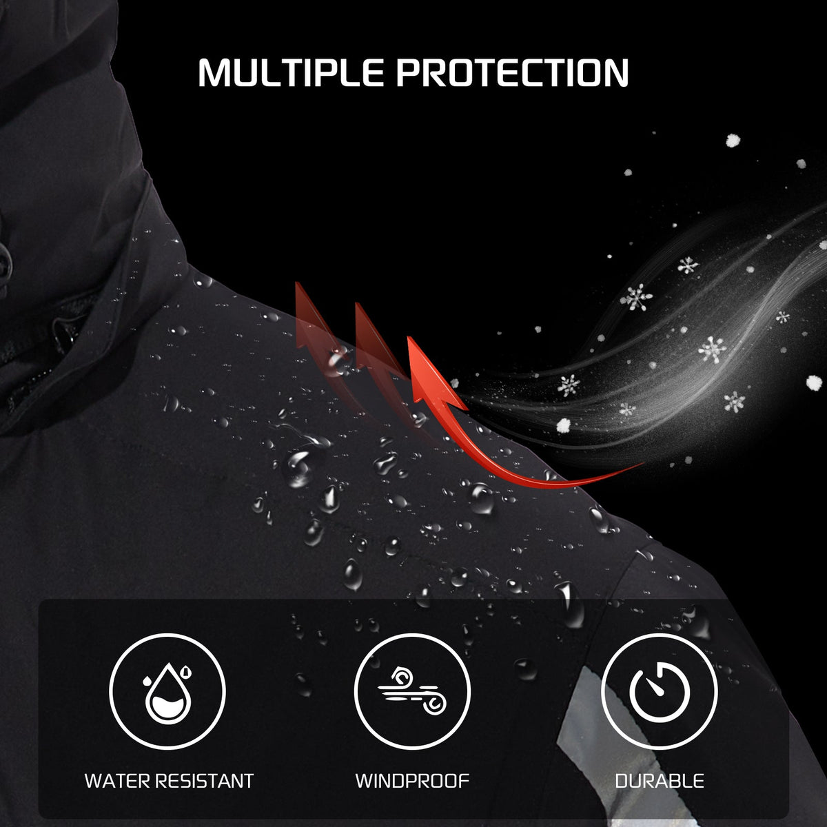 263- Men's Heated Jacket- Windproof and Waterproof with Reflective Safety Strips- Black