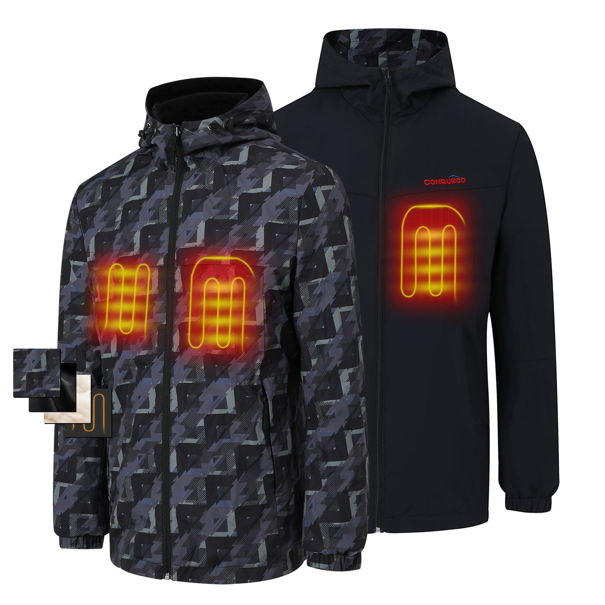 265- Men's Heated Jacket- Nylon Material with Heating Zones at Collar, Chest & Back