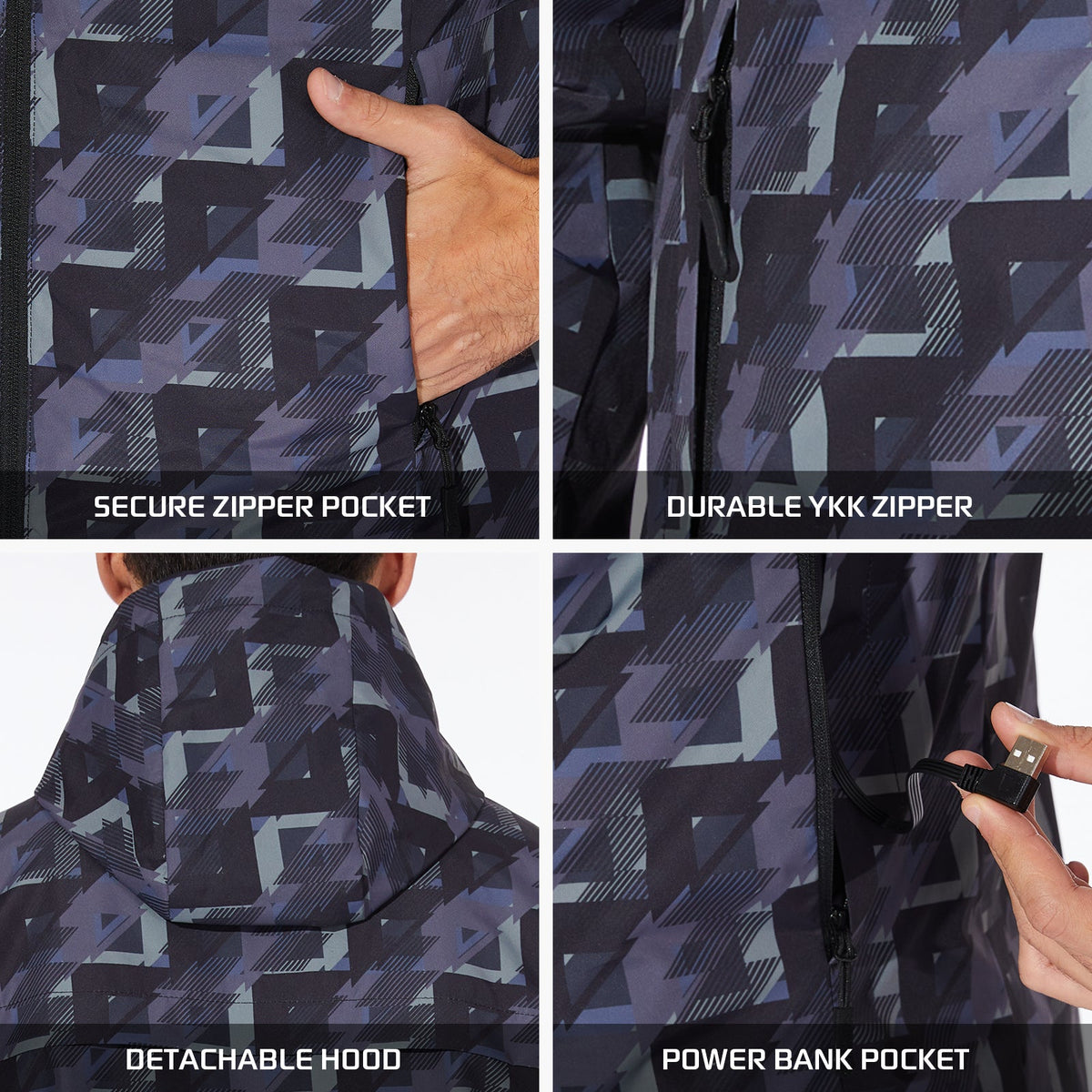 265- Men's Heated Jacket- Nylon Material with Heating Zones at Collar, Chest & Back