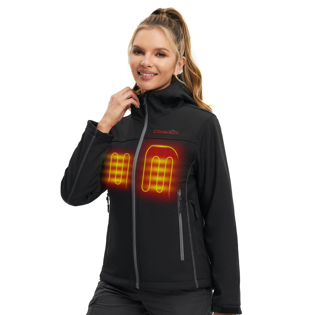 COMJ204- Women's Heated Jacket Shell Soft Waterproof & Windproof-Black