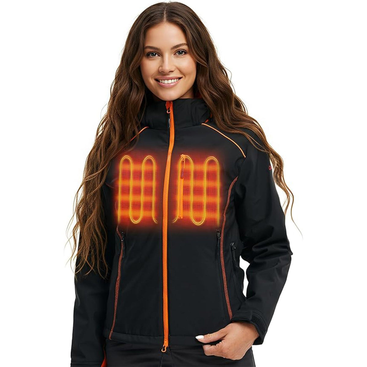 COMJ209- Women's Slim Fit Heated Hoodie Jacket-Orange&Black